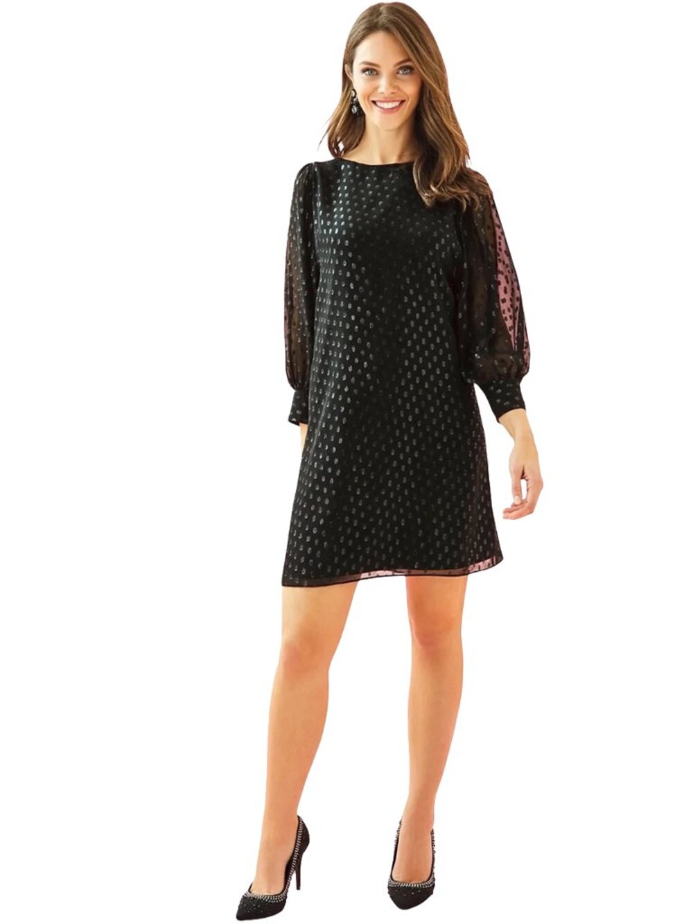 Lilly Pulitzer Silk Maisel Dress Silver Metallic Sparkle Dotted Blouson Sleeve